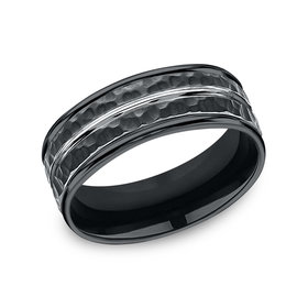 475173 BENCHMARK BLACK COBALT HAMMERED FINISH AND POLISH CENTER CUT ROUND EDGES MENS BAND