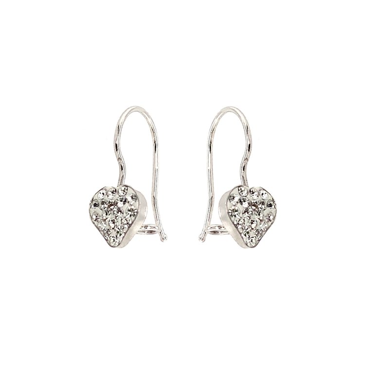 30759 14K WHITE GOLD FRENCH HOOK HEART WITH SMALL CUBIC ZIRCONIA STONES EARRINGS