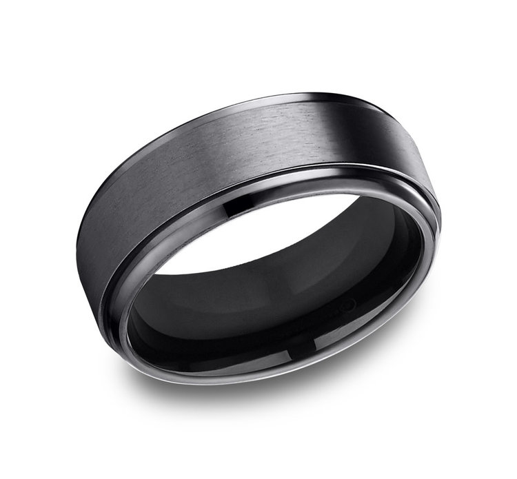 475189 BENCHMARK BLACK TITANIUM 9MM SATIN FINISH CENTER WITH BEVELED EDGE SIZE 10 MENS BAND