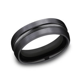 475191 BENCHMARK BLACK TITANIUM 7.5MM CUT LINE CENTER SIZE 10 MENS RING