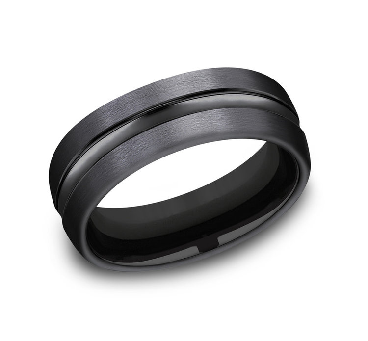 475191 BENCHMARK BLACK TITANIUM 7.5MM CUT LINE CENTER SIZE 10 MENS RING