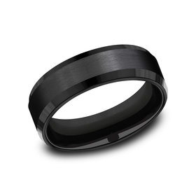 475197 BENCHMARK BLACK TITANIUM 7MM HIGH POLISH BEVEL EDGE WITH SATIN CNETER SIZE 10 MENS RING