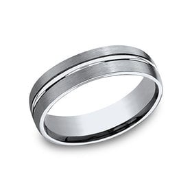 475202 BENCHMARK TITANIUM 6MM SATIN FINISH WITH CENTER HIGH POLISH CUT SIZE 10 MENS RING