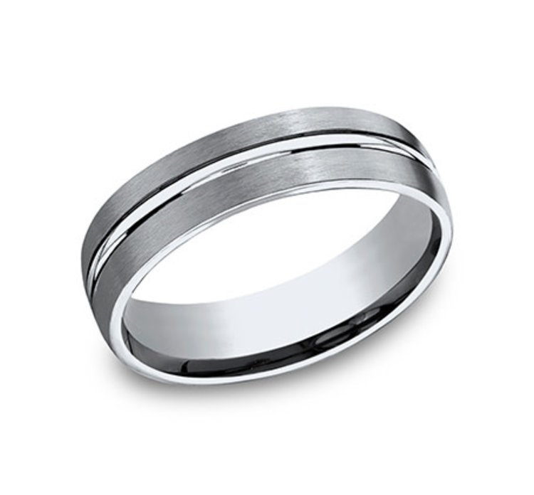 475202 BENCHMARK TITANIUM 6MM SATIN FINISH WITH CENTER HIGH POLISH CUT SIZE 10 MENS RING