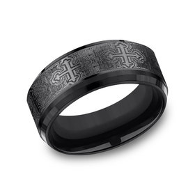 475184 BENCHMARK 9MM BLACK TITANIUM CATHEDRAL PATTERN CENTER SIZE 10 MENS BAND