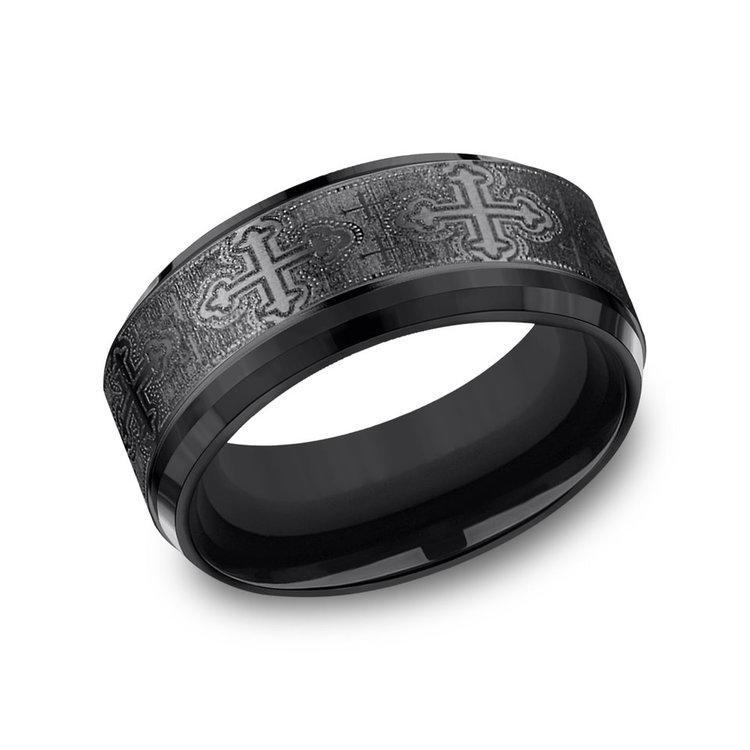 475184 BENCHMARK 9MM BLACK TITANIUM CATHEDRAL PATTERN CENTER SIZE 10 MENS BAND