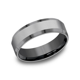 475207 BENCHMARK TUNGSTEN 6MM SATIN CENTER BEVELED HIGH POLISH EDGE