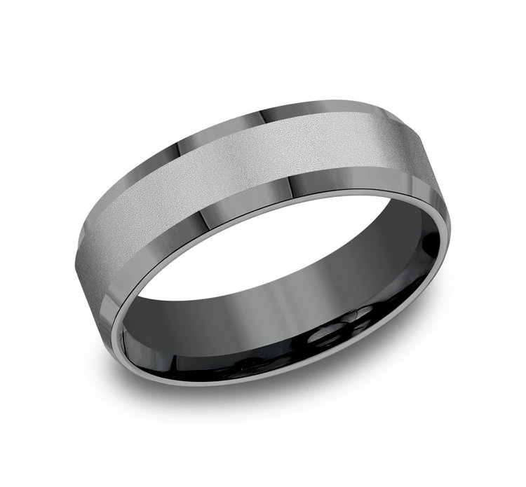 475207 BENCHMARK TUNGSTEN 6MM SATIN CENTER BEVELED HIGH POLISH EDGE