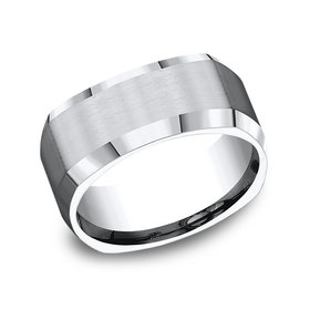 475215 BENCHMARK COBALT 9MM COMFORT FIT SATIN FINISH CENTER POLISHED  BEVEL EDGES 4 SIDED  BAND MENS RING