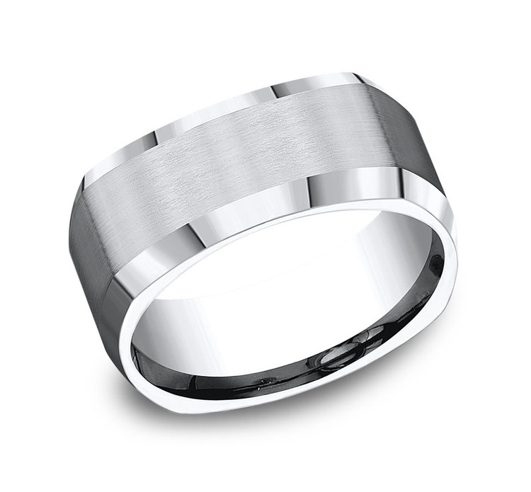475215 BENCHMARK COBALT 9MM COMFORT FIT SATIN FINISH CENTER POLISHED  BEVEL EDGES 4 SIDED  BAND MENS RING