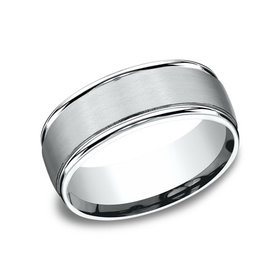 475223 TUNG STEN8MM ROUND EDGES SATIN CENTER MENS RING