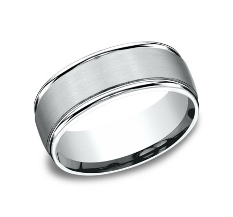 475223 TUNGSTEN 8MM ROUND EDGES SATIN CENTER MENS RING