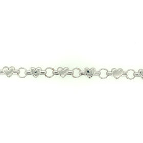20175 14K WHITE GOLD 8" PUFFY HEART WITH HIGH POLISH AND SATIN FINISH LINK LADIES BRACELET
