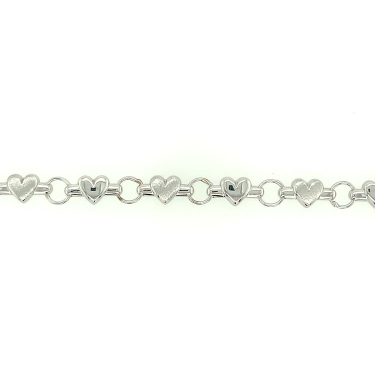20175 14K WHITE GOLD 8" PUFFY HEART WITH HIGH POLISH AND SATIN FINISH LINK LADIES BRACELET