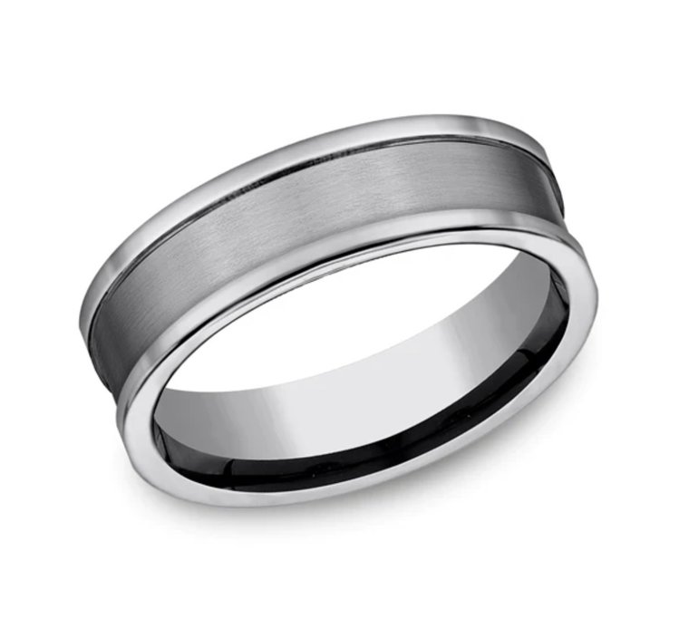 475230 BENCHMARK TUNGSTEN 7MM SATIN CENTER FLAT EDGES MENS RING