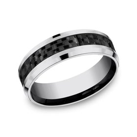 475229 BENCHMARK TUNGSTEN 7MM CARBON FIBER  BEVEL EDGES MENS RING