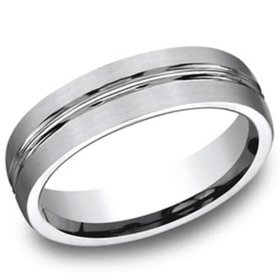 475217 BENCHMARK COBALT 6MM SATIN FINISH CENTER CUT LINED MENS RING