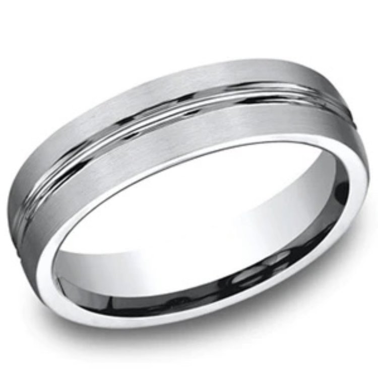 475217 BENCHMARK COBALT 6MM SATIN FINISH CENTER CUT LINED MENS RING