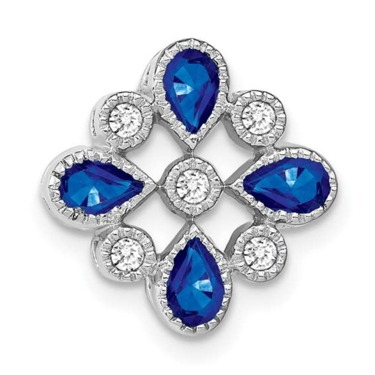 70212 14K WHITE GOLD  .46TCW SAPPHIRE AND .10TCW DIAMOND FLORAL MILGRAIN FINISH PENDENT SET
