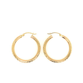 30765 14K YELLOW GOLD 3 ROW DIAMOND CUT 3MM HOOPS 1''