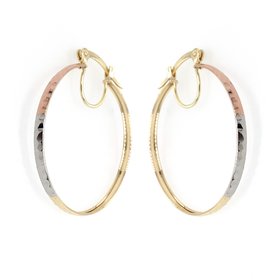 30776 14K TRI COLOR DIAMOND CUT FLAT 1.25'' HOOPS 2.2MM
