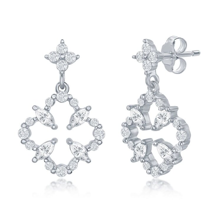 D-7822 Sterling Silver Cubic Zirconia Flower Design Earrings