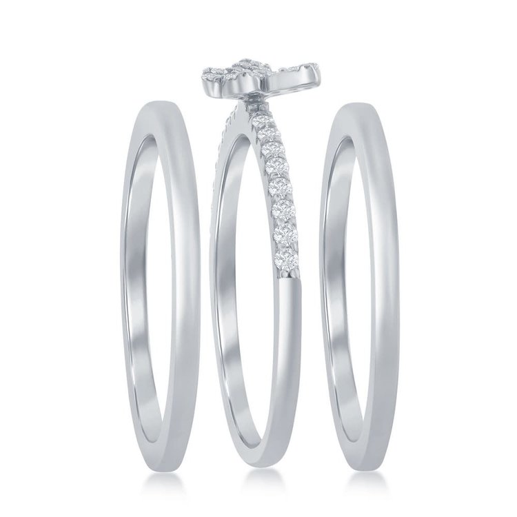 W-2691 STERLING SILVER 3-PC MICRO PAVE CUBIC ZIRCONIA BUTTERFLY RING