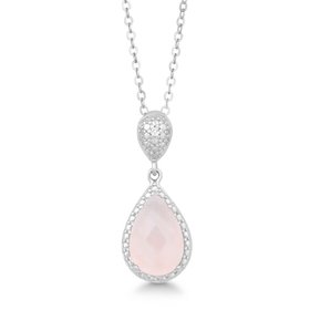 K-6608-RQ Sterling Silver Diamond and Gem Tearshaped- Rose Quartz Pendent Set