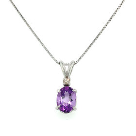 70279 14K WHITE GOLD OVAL AMETHYST WITH DIAMOND PENDANT SET