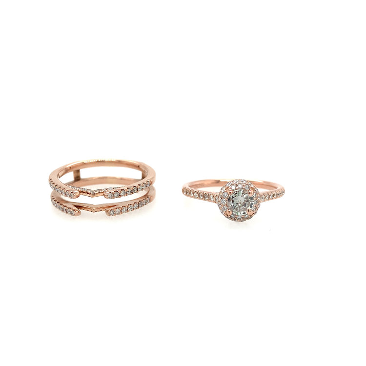 475252 14K ROSE GOLD .37CT I SI2 CENTER .30TCW HALO ENGAGEMENT RING WITH .50TCW INSERT RING