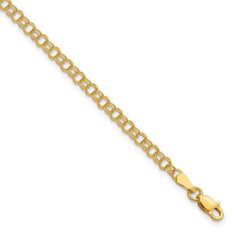20186 14K YELLOW GOLD SOLID DOUBLE LINK CHARM BRACELET 3.5MM 5.5''