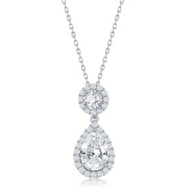 M-6260 Sterling Silver Round and Pear shaped Cubic Zirconia Necklace