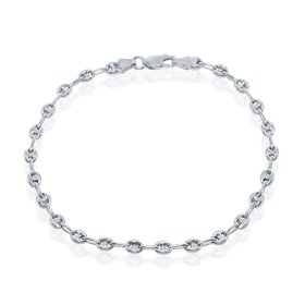Q-5704-9 Sterling Silver 4mm Puffed Marina - Rhodium Plated Anklet