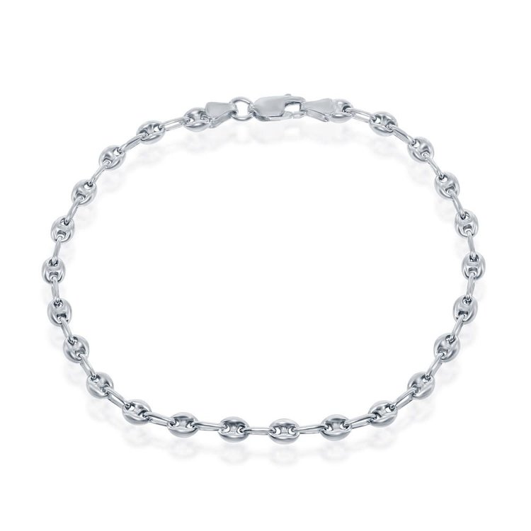 Q-5704-9 Sterling Silver 4mm Puffed Marina - Rhodium Plated Anklet