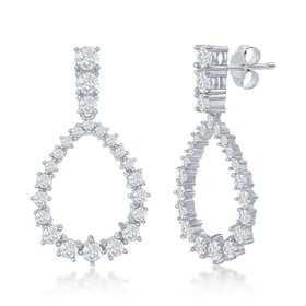 D-7584 Sterling Silver Pear Open Shaped Cubic Zirconia Earrings