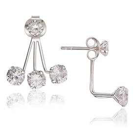 D-5540 Sterling Silver 4mm Cubic Zirconia Front with Triple 5mm Cubic Zirconia Back Earrings