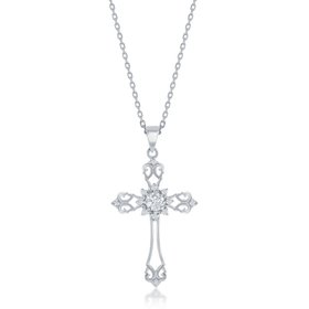 K-8950 STERLING SILVER STERLING SILVER CUBIC ZIRCONIA CROSS PENDANT NECKLACE