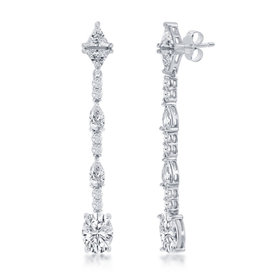 D-8340  Sterling Silver Multi-Shaped Cubic Zirconia Dangle Earrings