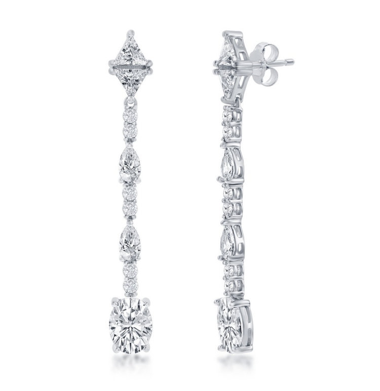 D-8340  Sterling Silver Multi-Shaped Cubic Zirconia Dangle Earrings