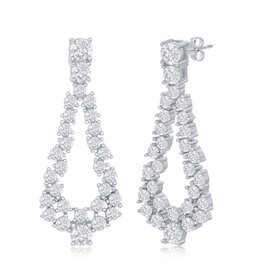 D-7250 Sterling Silver Open Pear Shaped Cubic Zirconia Statement Earrings