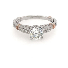 475266 14K 2 TONE ROUND 1CT H SI1 ROUND DIAMOND CENTER WITH .24TCW DIAMOND MILGRAIN DESIGN ENGAGEMENT RING