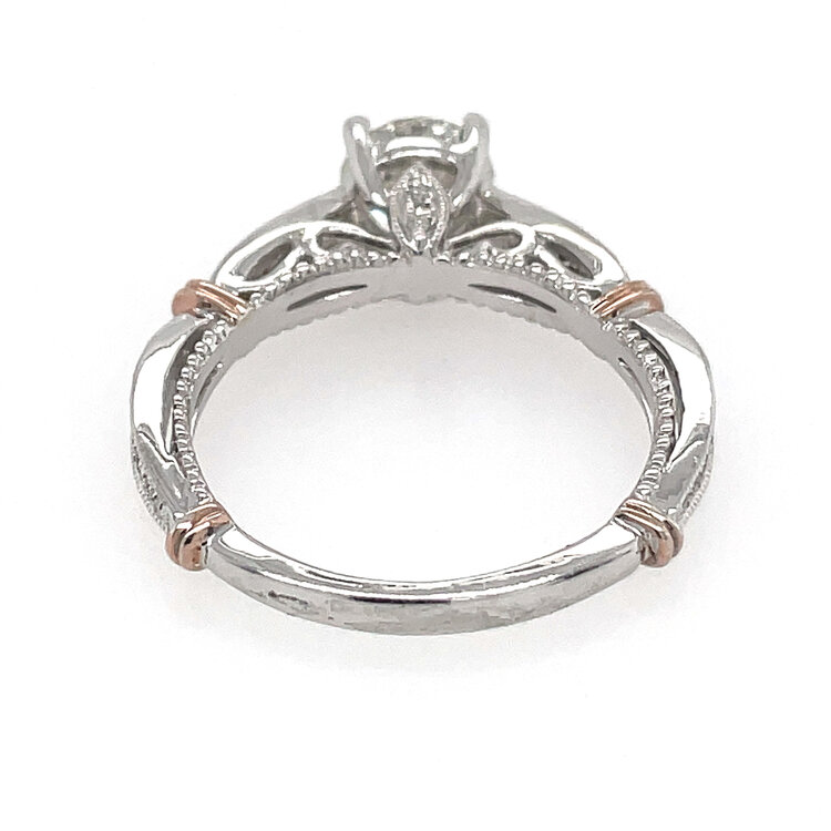 475266 14K 2 TONE ROUND 1CT H SI1 ROUND DIAMOND CENTER WITH .24TCW DIAMOND MILGRAIN DESIGN ENGAGEMENT RING