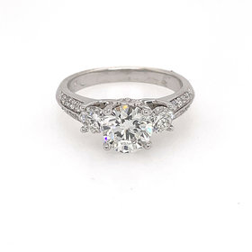 475354 18K WHITE GOLD 1.02CT F VS2 DIAMOND CENTER  .45TCW  PAST PRESENT FUTURE 2 ROW SHANK ENGAGEMENT RING