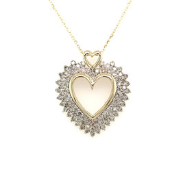 70282 10K YELLOW GOLD 2CT DIAMOND 3 ROW OPEN HEART WITH 14K CHAIN PENDANT NECKLACE
