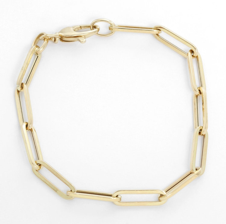 20001 14K YELLOW GOLD 7” HOLLOW PAPER CLIP LINK BRACELET