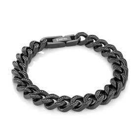 SMB396 ITALGEM  STAINLESS STEEL MATTE BLACK PLATED 9.4MM CURB LINK CUBIC ZIRCONIA MENS BRACELET