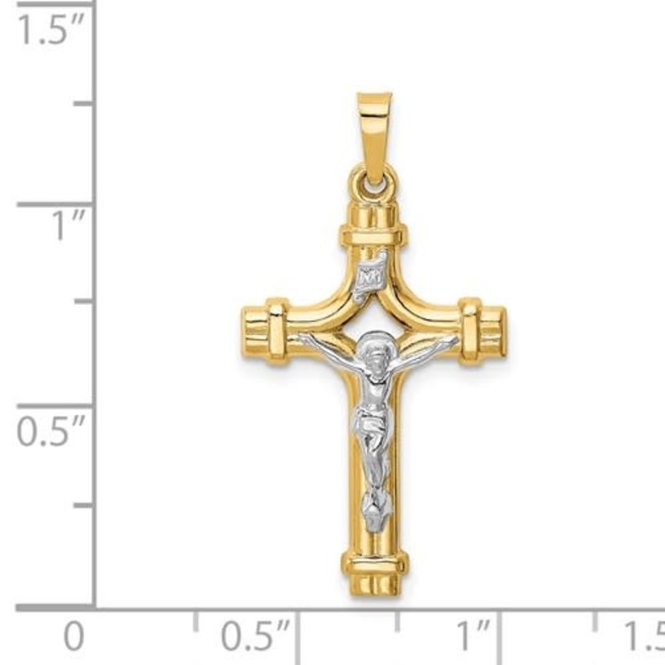 77621 14K TWO TONE GOLD DOUBLE DESIGN POLISHED INRI CRUCIFIX
