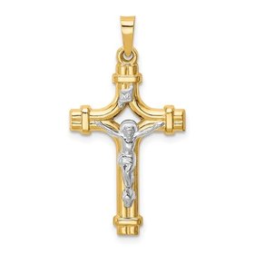 77621 14K TWO TONE GOLD DOUBLE DESIGN POLISHED INRI CRUCIFIX