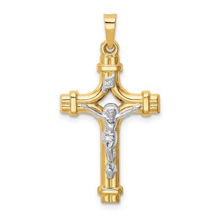 77621 14K TWO TONE GOLD DOUBLE DESIGN POLISHED INRI CRUCIFIX