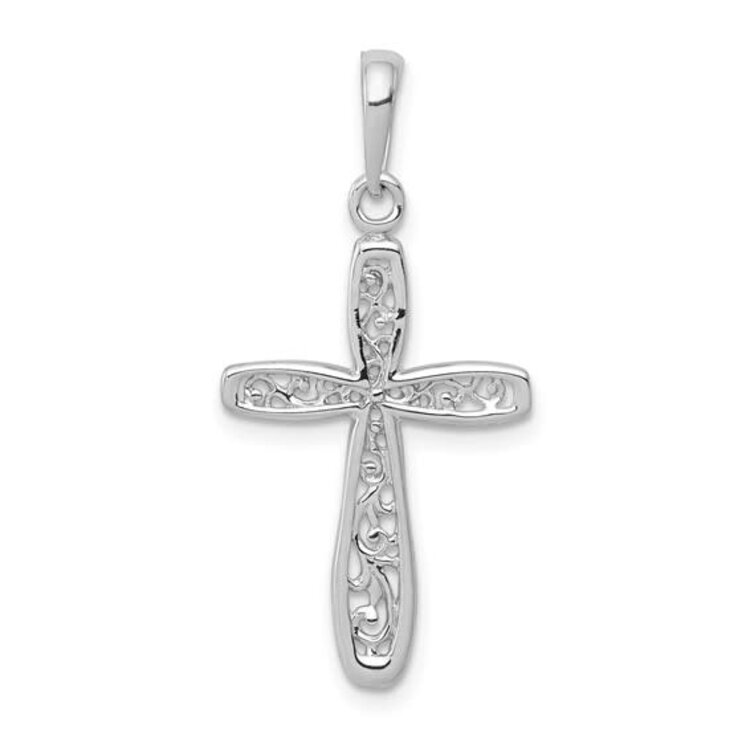 77905 14K WHITE GOLD CUT OUT FILIGREE CROSS